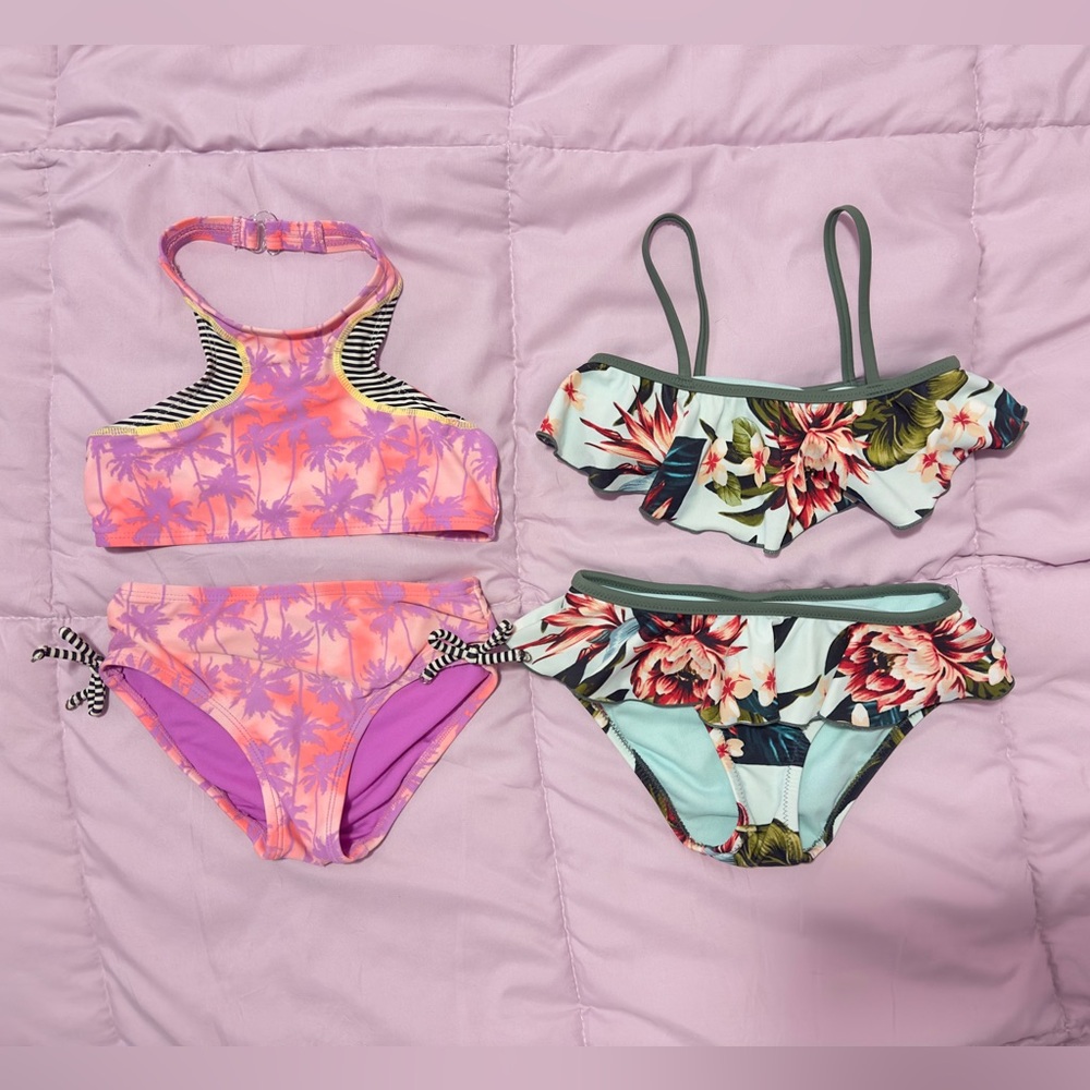 GB girls Pink and Purple Floral Bikinis